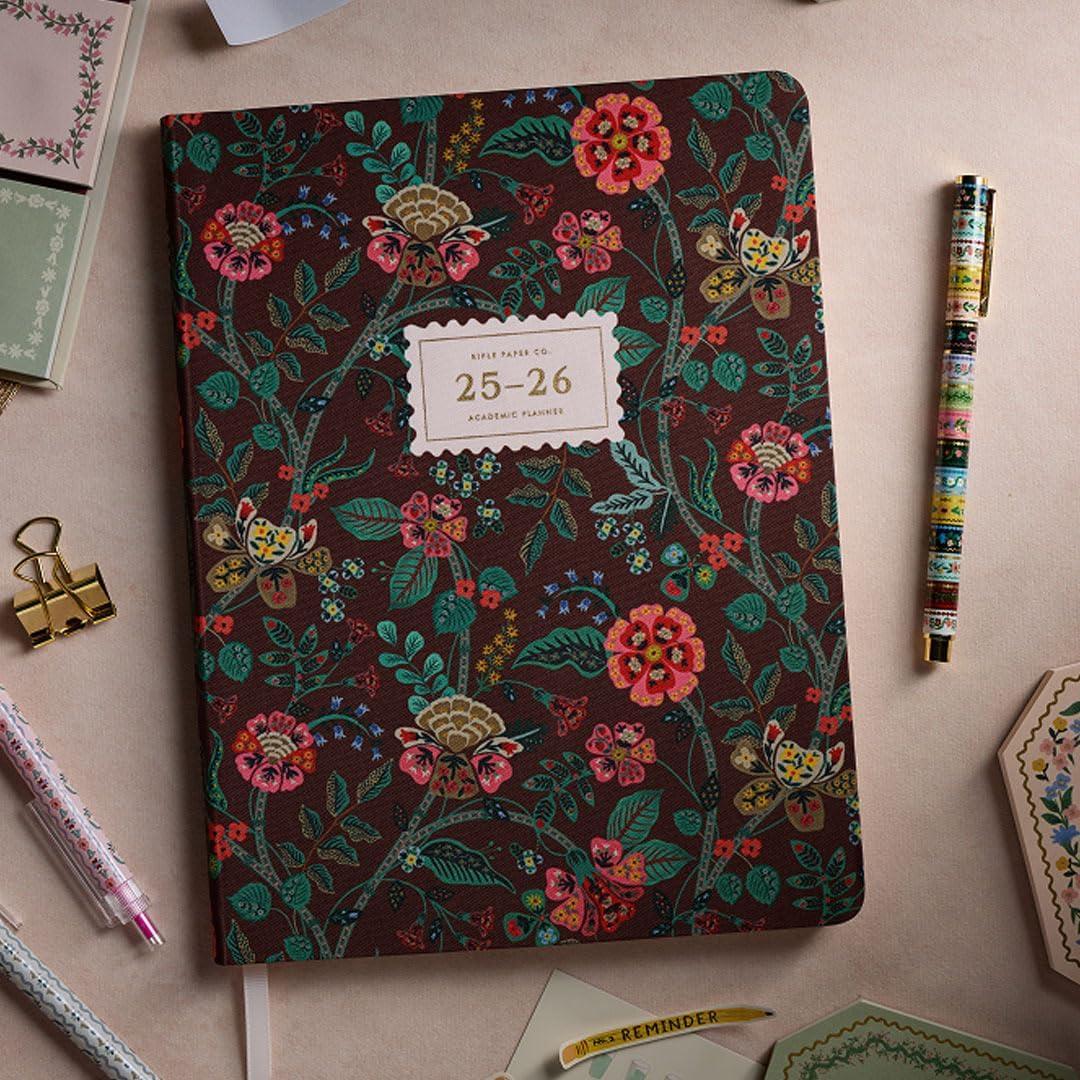 imageRIFLE PAPER CO 2026 Gracie 12Month Academic Planner Aug 2025 July 2026 ThreadStitch Binding 962 L x 718 W Metallic Gold Foil Accents Monthly Pages amp Note Section