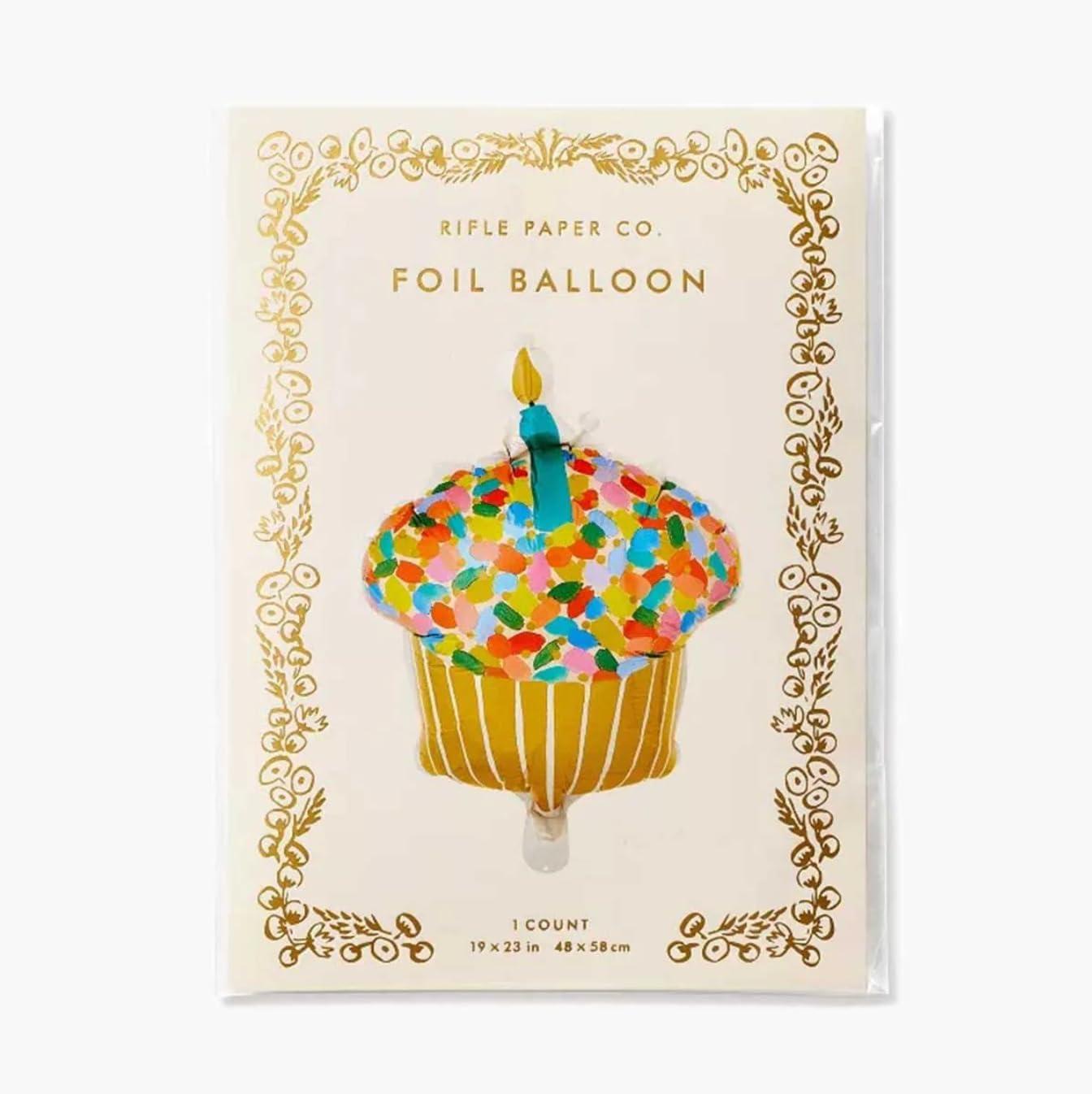 imageRIFLE PAPER CO Cupcake Foil Balloon Colorful Cupcake Design Perfect for Birthday Parties Celebrations and Special Occasions Durable and Fun decor to Add a Festive Touch to Your Party or Event
