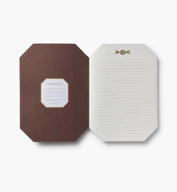 imageRIFLE PAPER CO Gemma Stitched Notebook Set 85 L x 6 W Set Of 3 64 Ruled Pages With Gold Ink FullColor DieCut Canvas Cover With White Text Paper Interior