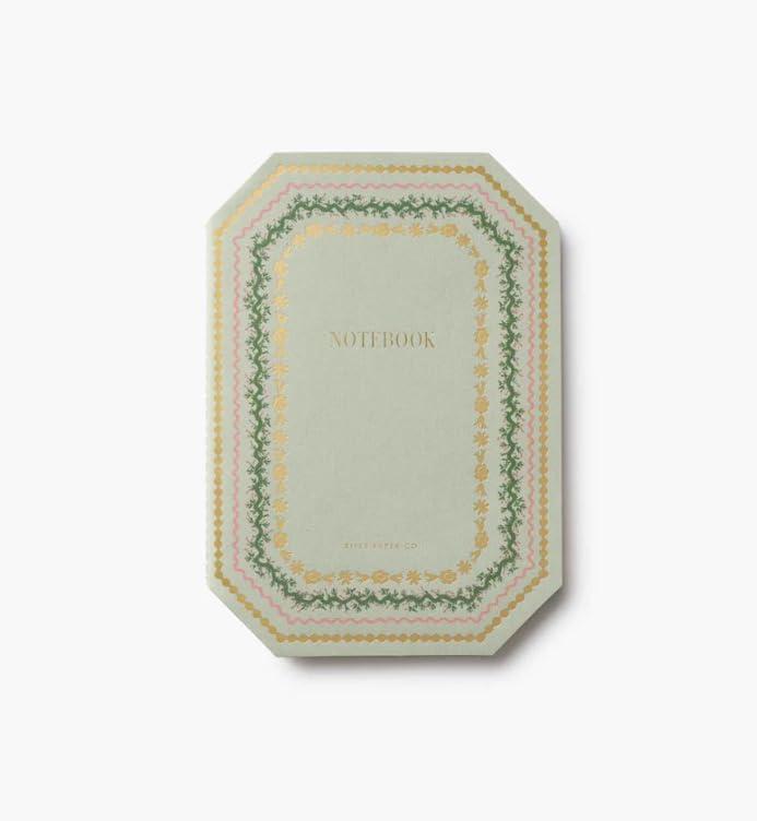 imageRIFLE PAPER CO Gemma Stitched Notebook Set 85 L x 6 W Set Of 3 64 Ruled Pages With Gold Ink FullColor DieCut Canvas Cover With White Text Paper Interior