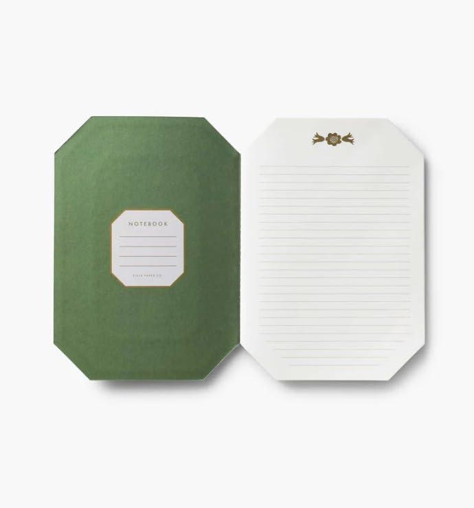 imageRIFLE PAPER CO Gemma Stitched Notebook Set 85 L x 6 W Set Of 3 64 Ruled Pages With Gold Ink FullColor DieCut Canvas Cover With White Text Paper Interior