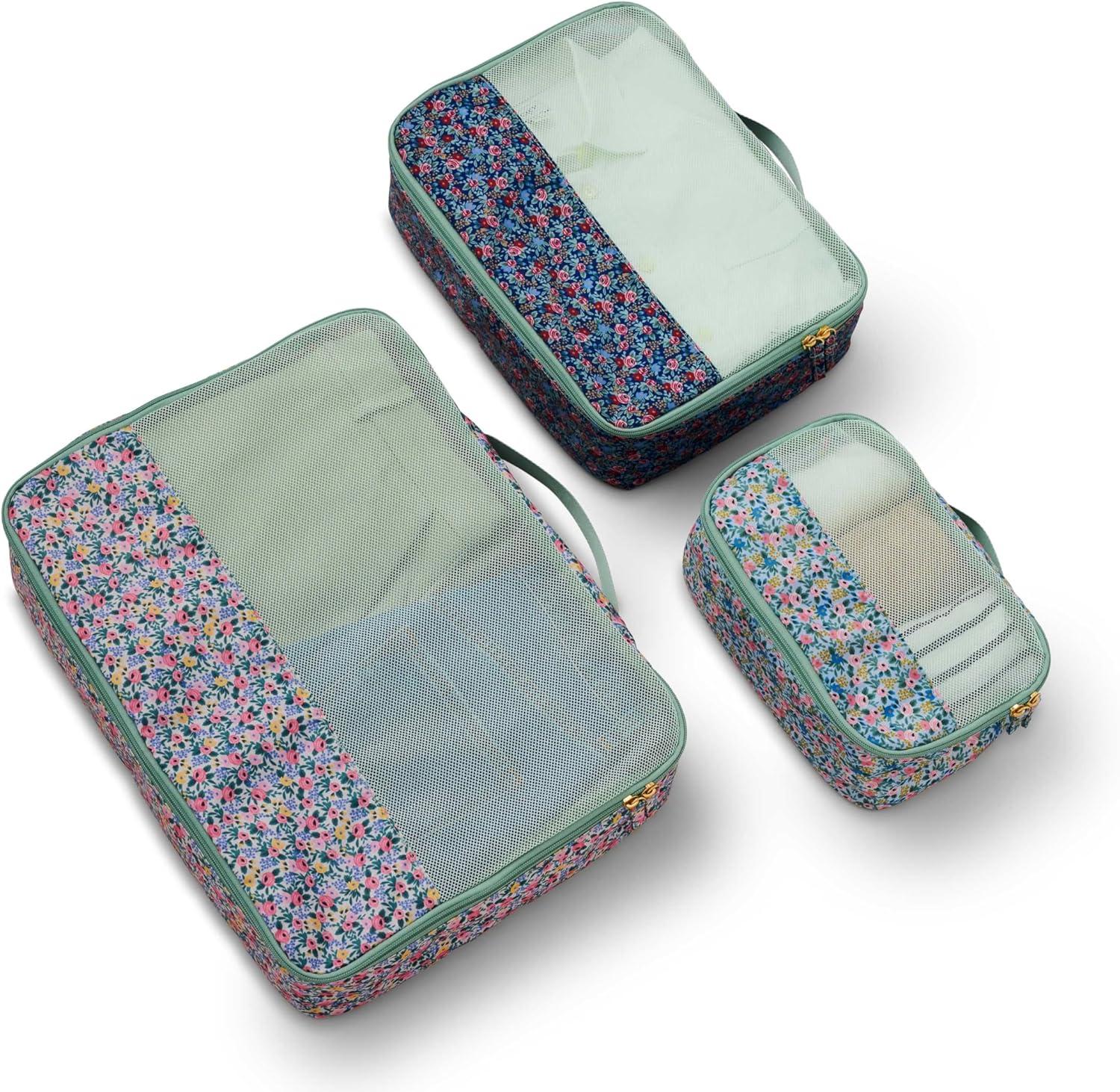 imageRIFLE PAPER CO Soft Sided Packing Cubes Set of 3 Includes Small Medium Large and a Laundry Bag Travel Must Have Accessory Stylized Pattern Floral RosaRosa