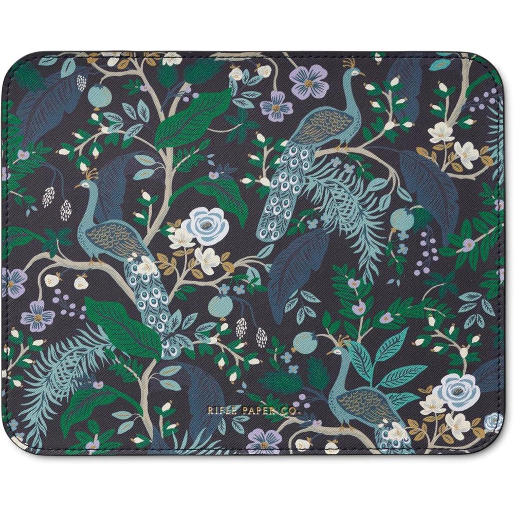 imageRIFLE PAPER CO Bookshelf Patterned Mouse Pad  Add a Touch of Charm to Your Workspace  Smooth Polyurethane Finish Allows Mouse to Glide with NonSlip Rubber Backing BookshelfPeacock