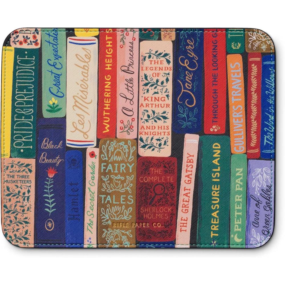 imageRIFLE PAPER CO Bookshelf Patterned Mouse Pad  Add a Touch of Charm to Your Workspace  Smooth Polyurethane Finish Allows Mouse to Glide with NonSlip Rubber Backing BookshelfBookshelf