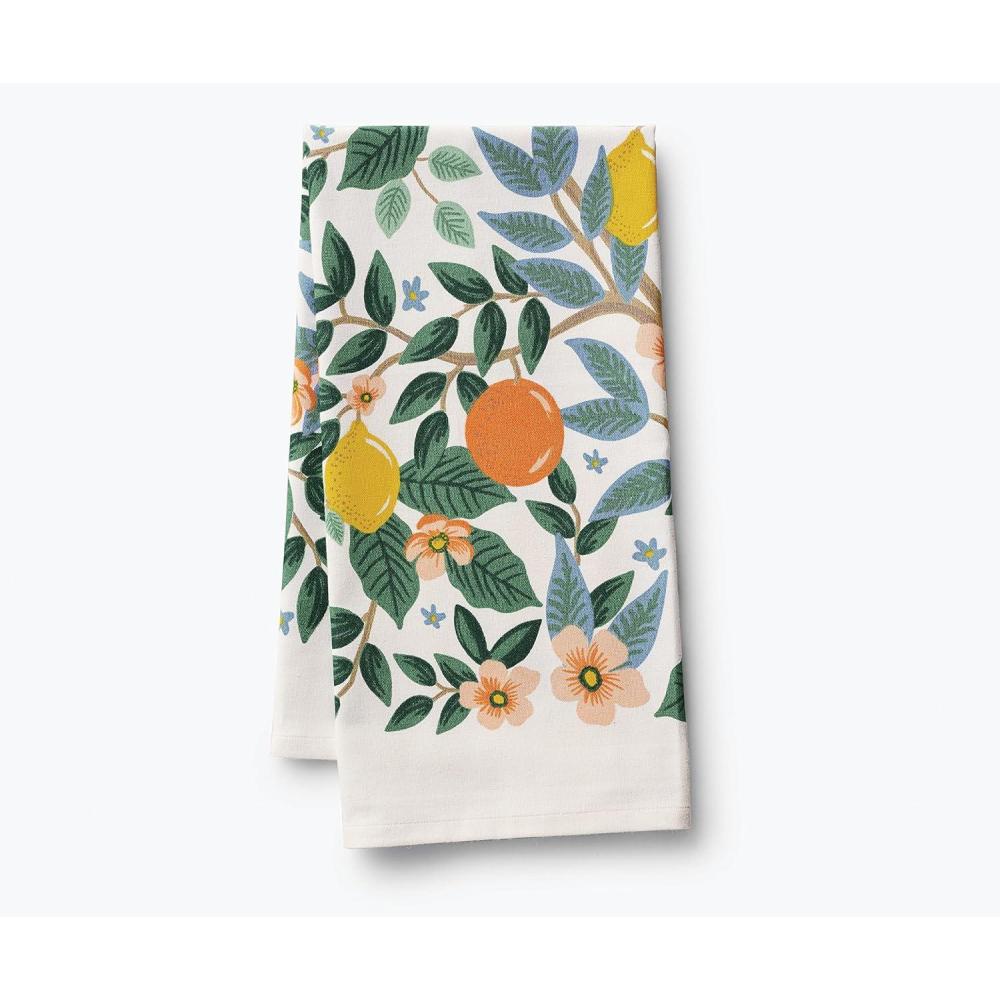 imageRIFLE PAPER CO Citrus Grove Tea Towel  Stylish Cotton Towel for Drying or Display 28 L x 21 W Perfect Addition for Kitchens to Increase Culinary Style MachineWashableCitrus Grove