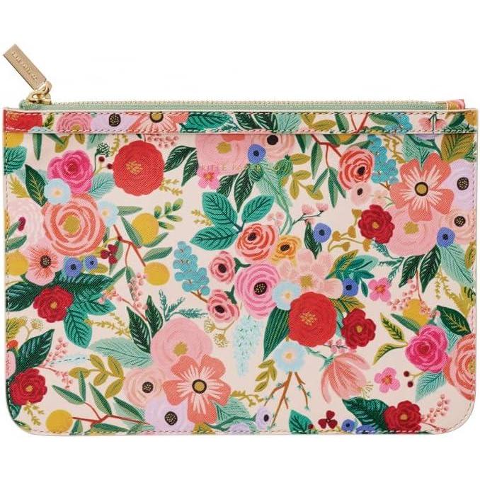 imageRIFLE PAPER CO Clutch  2 Slots for Credit Cards or ID Gold Zipper and Hardware Printed in Full Color with Foil Stamped Logo Wipe Clean 975 L  7 W Garden Party