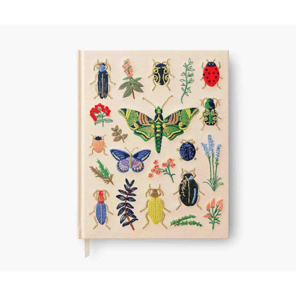 imageRIFLE PAPER CO Curio Embroidered Fabric Sketchbook 108 Blank Pages Grosgrain Ribbon Bookmark and LayFlat Binding Book Cloth Cover with 160 GSM Sketch Paper 1025 L x 825 WCurio