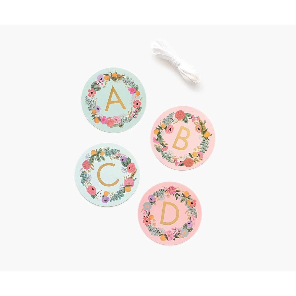 imageRIFLE PAPER CO Garden Party Letter Garland 492 L 492 D 72 Alphabetic Tiles 8 Floral Tiles Customize Celebratory Messages Includes 5 Yards of Ribbon to Hang