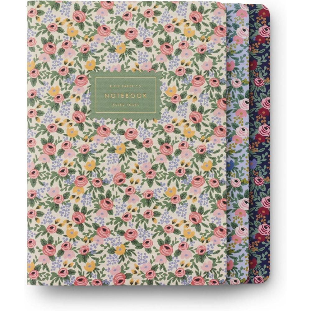 imageRIFLE PAPER CO Garden Party Stitched Notebook Set Set Of 3 Colorful Notebooks 64 Ruled Pages With Gold Ink Full Color Canvas Cover With White Text Paper Interior 6 W 85 LRosa