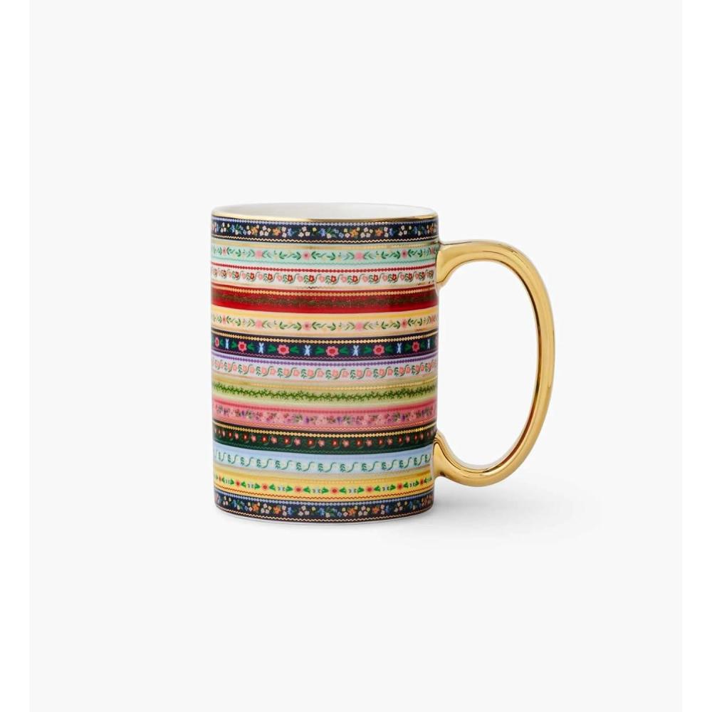 imageRIFLE PAPER CO Gemma Mug  Porcelain 16 oz Mug FullColor Illustration with Metallic Gold Accents 45 L x 3125 W Deep Midnight Blue with Gilded Rim and Handle