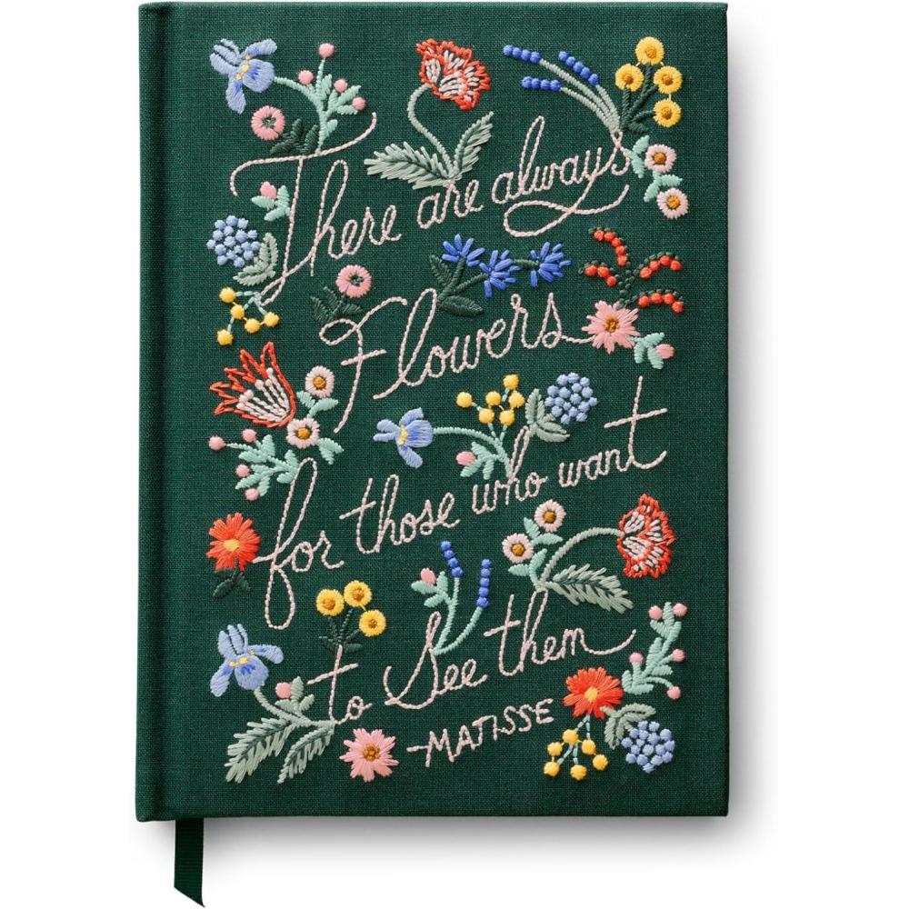 imageRIFLE PAPER CO Menagerie Garden Embroidered Journal  400 Ruled Pages Cloth Cover with Floral Embroidery amp Grosgrain Ribbon Bookmark LayFlat Binding 8 L x 575 WThere Are Always Flowers