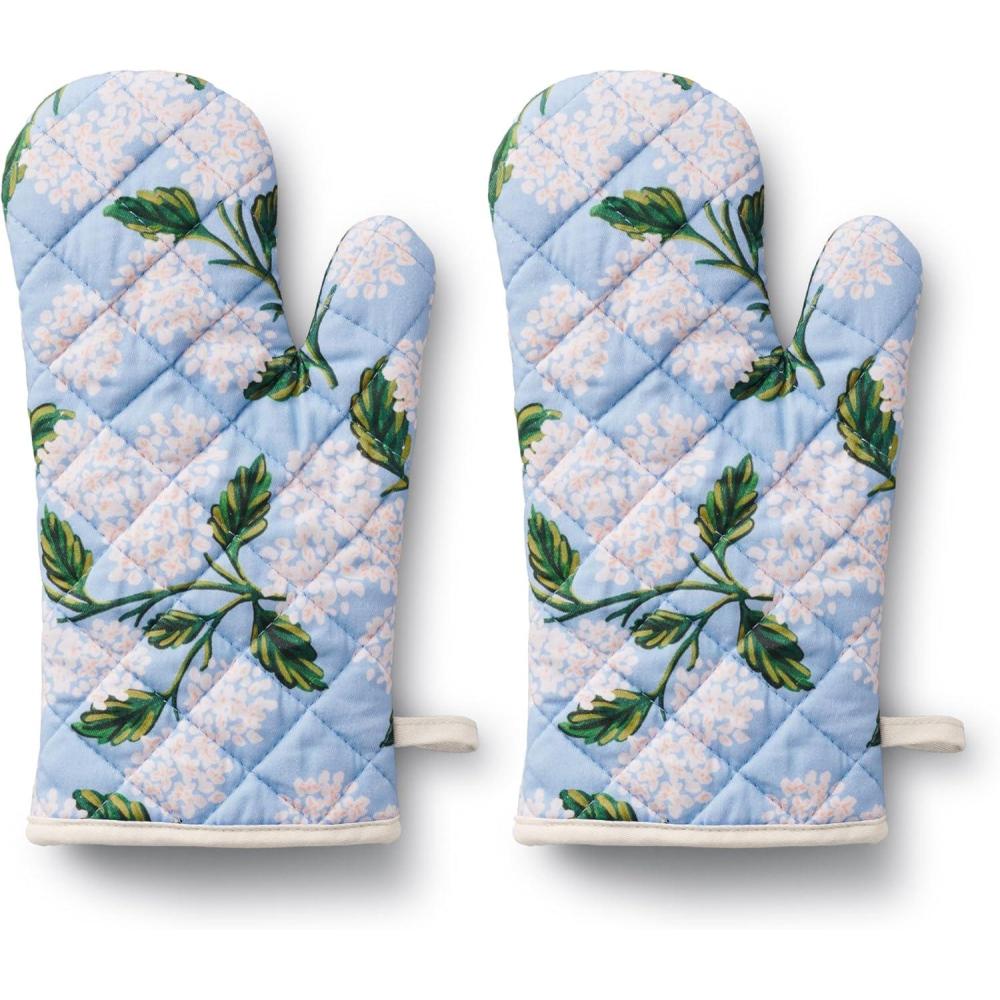 imageRIFLE PAPER CO Oven Mitt Set 100 Cotton Heat Resistant Oven Glove Protects from Temperatures Up to 450 Fahrenheit Diamond Quilted 12 L x 7 W Hydrangea