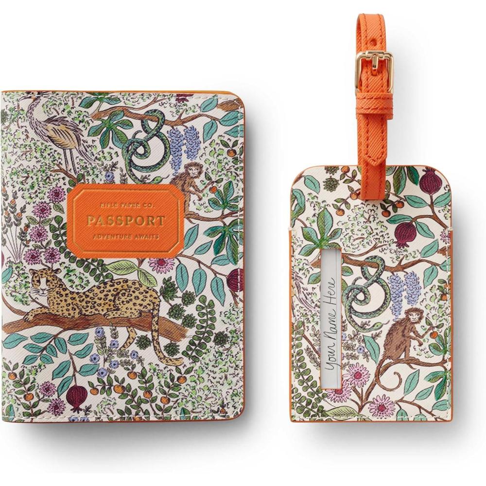 imageRIFLE PAPER CO Passport Holder amp Luggage Tag Set  Travel Accessory Card and Passport Anti Theft Wallet and Bag Tags for Backpack or CarryOn Safari