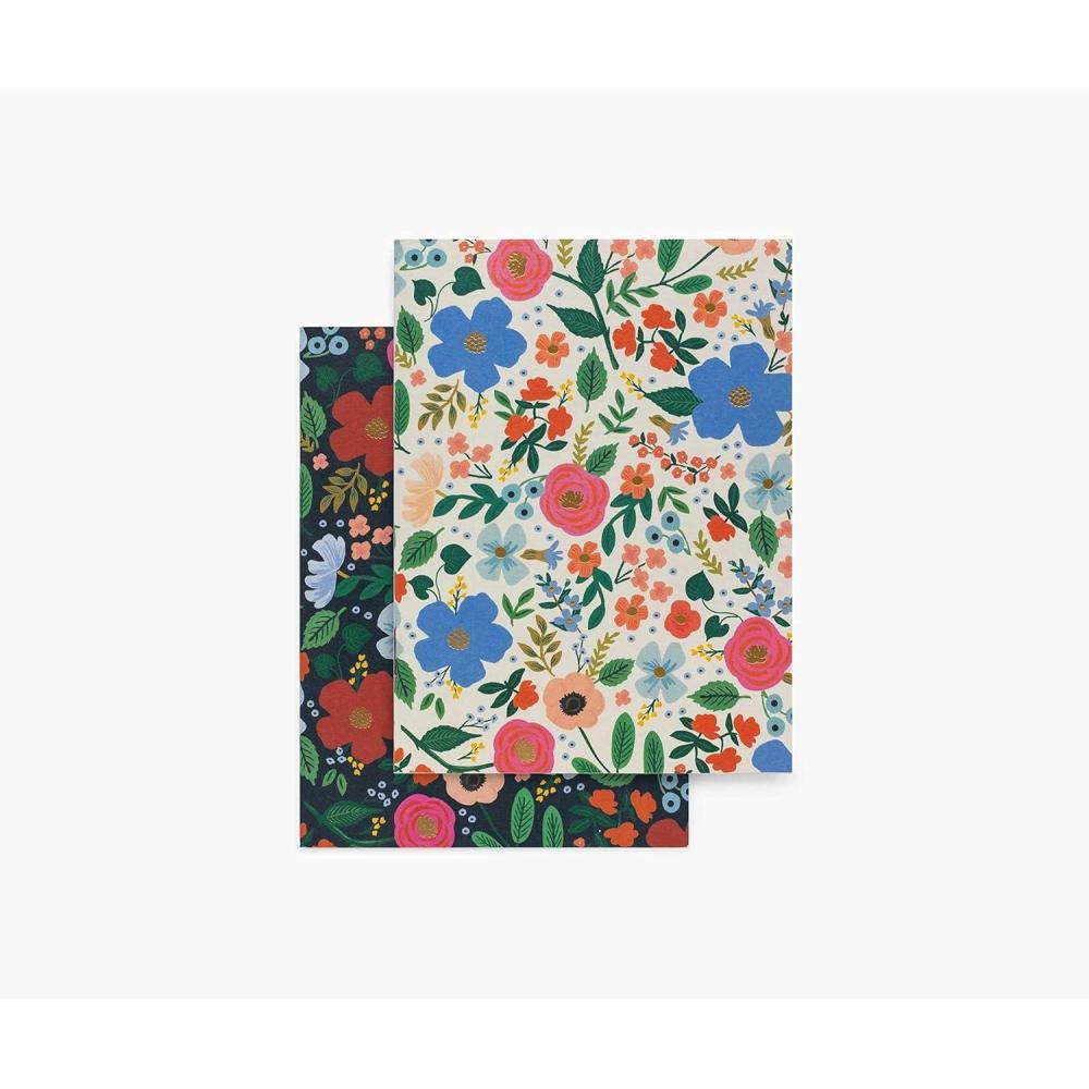 imageRIFLE PAPER CO Pocket Notebook Set of 2 32 Blank Pages Each SaddleStitched Binding Printed in Full Color and Foil Stamped 55 L 425 W Wild Rose