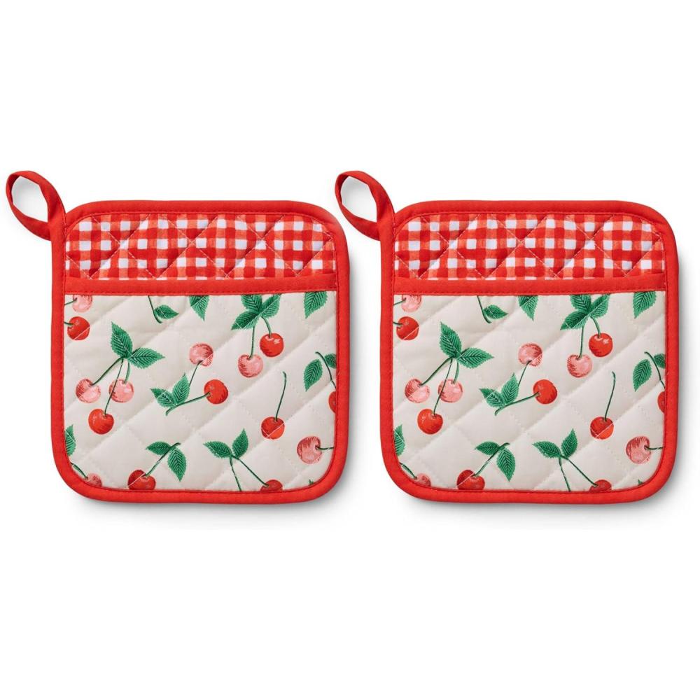 imageRIFLE PAPER CO Set of 2 Pot Holders  Home Chefs can Protects Your Hands with Oven Mitts  Heat Resistant  Add a Delightful Touch to Your Culinary Space  Cherrie Pattern