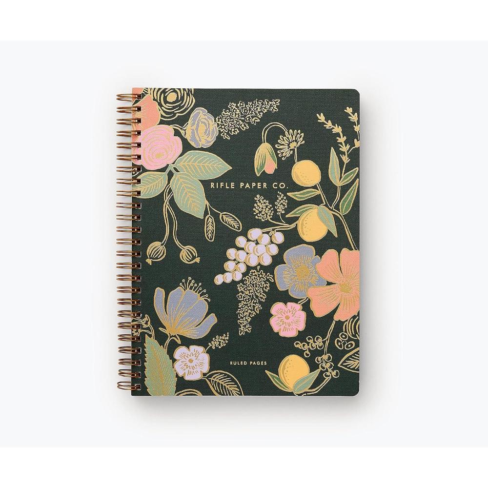 imageRIFLE PAPER CO Spiral Notebook 150 Ruled Pages Inner Storage Pocket Folders DoubleSpiral Binding Metallic Gold Foil Accents 825 L x 625 W CurioColette