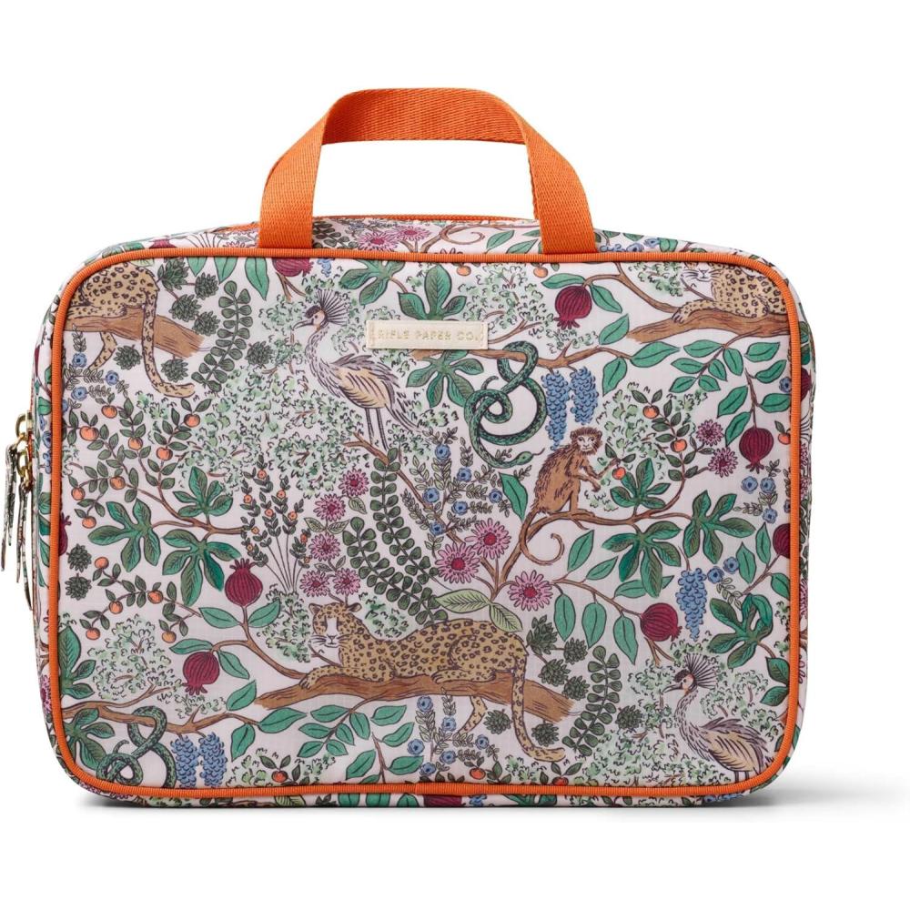 imageRIFLE PAPER CO Travel Toiletry and Cosmetic Case  Multi Pocket Makeup Organizer Bag Zipper Closure Removable Clear Pouch Lay Flat Design  Peacock PatternSafari