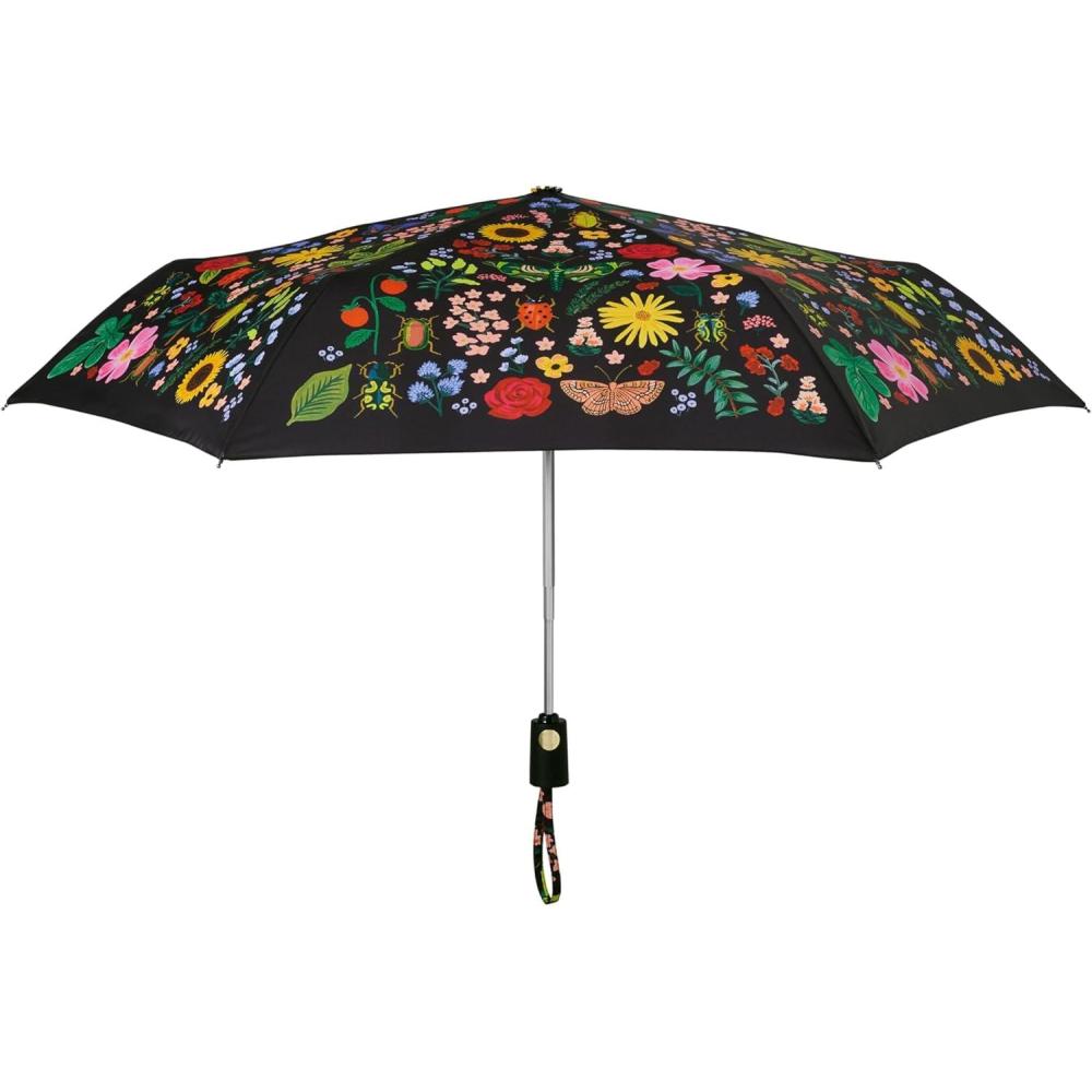 imageRIFLE PAPER CO Umbrella Matching Storage Sleeve Portable Auto Open and Close Wooden Handle Printed in Full ColorCurio