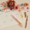 RIFLE PAPER CO. Hydrangea Writing Pen, 5.375″ L, 0.5 mm Rollerball Tip, Stainless Steel Body with Brass Accents, Office and School Supplies for Stationery, Notes, and Art(Juliet Rose)