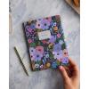 RIFLE PAPER CO. Journal with Pen | Hardcover Notebook with Foil Accents, Paper-Wrapped Grayboard, (144 Pages, Elastic Band Closure, Pocket for Extra Storage), Estee(Violet Garden Party)