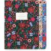 RIFLE PAPER CO. Wild Rose Stitched Notebook Set, 8.5″ L x 6″ W, Set Of 3 Notebooks, 64 Ruled Pages With Gold Ink, Canvas Paper Cover With White Text Paper Interior