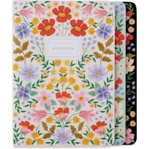 RIFLE PAPER CO. Bramble Stitched Notebook Set, Assorted Set of 3 Notebooks, 64 Ruled Pages with Gold Ink, Canvas Paper Cover with White Text Paper Interior