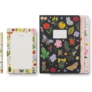 RIFLE PAPER CO. Curio Desk Bundle with Stitched Notebook Set of 3 Assorted Nobebooks, Dektop Notepad with Tear-Off Pages, and 0.5mm Rollerball Tip Writing Pen