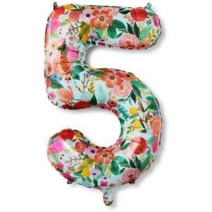 RIFLE PAPER CO. Garden Party Full Color Mylar Numbered Balloon (40″ L, Decoration for Events, Celebrations, Holidays and Parties, Stylish Pattern), #7(#5)