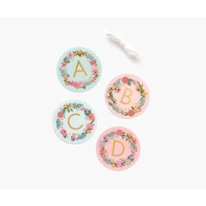 RIFLE PAPER CO. Garden Party Letter Garland, 4.92″ L, 4.92″ D, 72 Alphabetic Tiles, 8 Floral Tiles, Customize Celebratory Messages, Includes 5 Yards of Ribbon to Hang