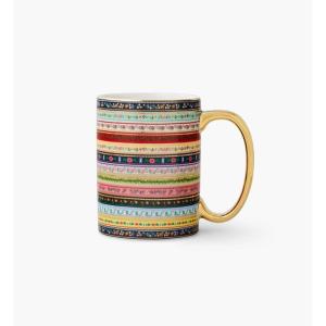 RIFLE PAPER CO. Gemma Mug – Porcelain 16 oz Mug, Full-Color Illustration with Metallic Gold Accents, 4.5″ L x 3.125″ W, Deep Midnight Blue with Gilded Rim and Handle