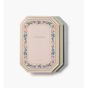 RIFLE PAPER CO. Gemma Stitched Notebook Set, 8.5″ L x 6″ W, Set Of 3, 64 Ruled Pages With Gold Ink, Full-Color Die-Cut Canvas Cover With White Text Paper Interior
