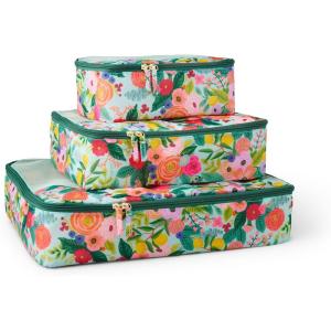 RIFLE PAPER CO. Soft Sided Packing Cubes Set of 3. Includes Small, Medium, Large and a Laundry Bag, Travel Must Have Accessory, Stylized Pattern, Floral Rosa(Garden Party)