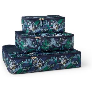 RIFLE PAPER CO. Soft Sided Packing Cubes Set of 3. Includes Small, Medium, Large and a Laundry Bag, Travel Must Have Accessory, Stylized Pattern, Floral Rosa(Peacock)