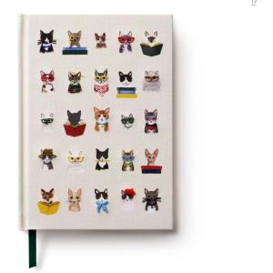 RIFLE PAPER CO. Studious Cats Embroidered Journal 240 Lined Pages, 8″ L x 5.75″ W, Cloth Cover with Metallic Thread Embroidery, Includes Grosgrain Ribbon Bookmark