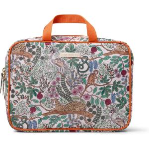 RIFLE PAPER CO. Travel Toiletry and Cosmetic Case | Multi Pocket Makeup Organizer Bag, Zipper Closure, Removable Clear Pouch, Lay Flat Design | Peacock Pattern(Safari)