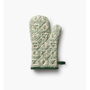 RIFLE PAPER CO. Oven Mitt, 100% Cotton Heat Resistant Oven Glove Pot Holders, Protects from Temperatures Up to 450 Degrees Fahrenheit, Diamond Quilted 12″ L X 7″ W, Artichoke