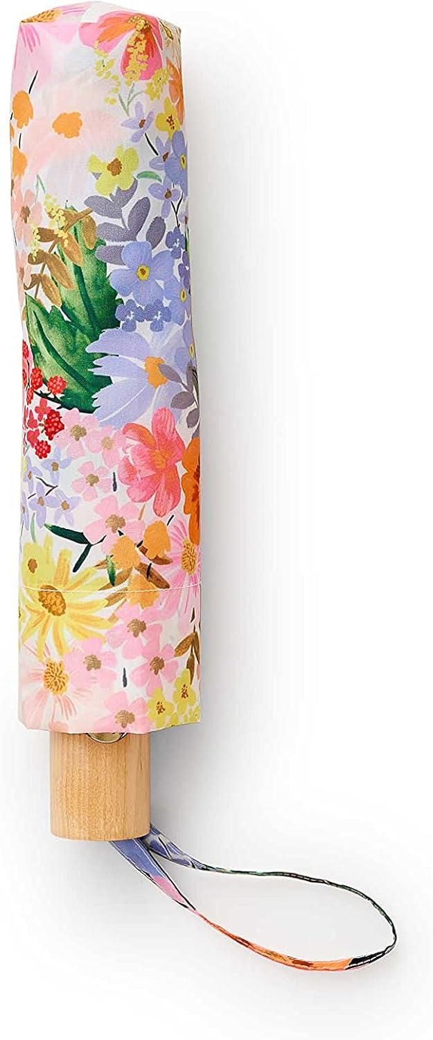imageRIFLE PAPER CO Umbrella Matching Storage Sleeve Portable Fold Up Size Auto Open and Close Wooden Handle 43 Open Diameter Printed in Full Color 11 Closed Length Marguerite