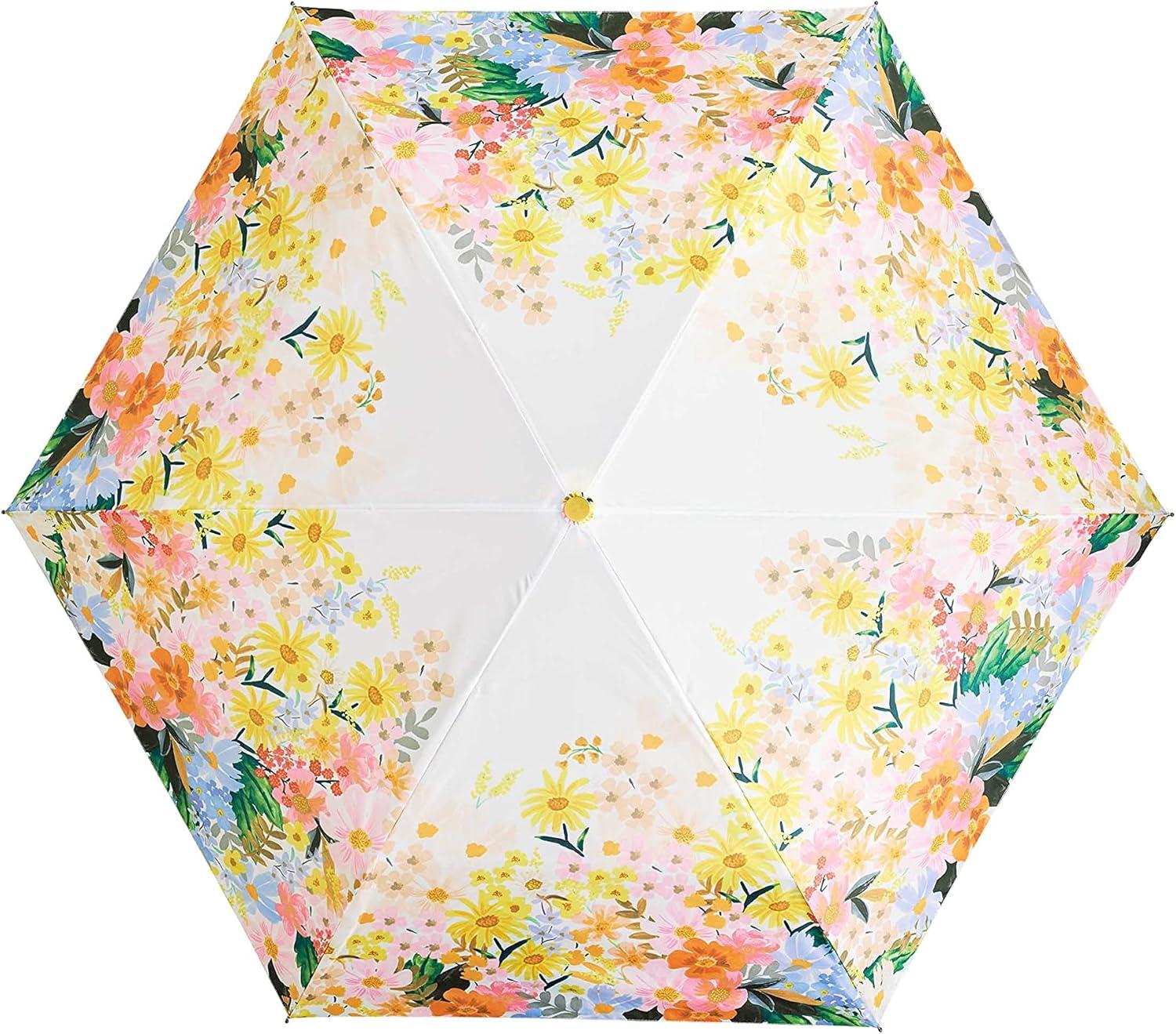 imageRIFLE PAPER CO Umbrella Matching Storage Sleeve Portable Fold Up Size Auto Open and Close Wooden Handle 43 Open Diameter Printed in Full Color 11 Closed Length Marguerite