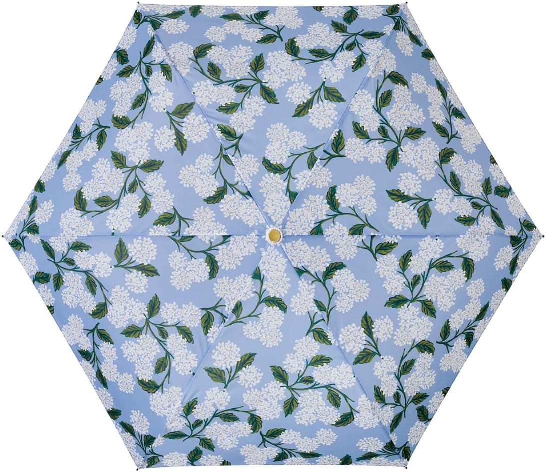 imageRIFLE PAPER CO Umbrella  Matching Storage Sleeve Portable Fold Up Size Auto Open and Close Wooden Handle 43 Open Diameter Printed in Full Color 11 Closed Length Hydrangea