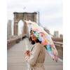 RIFLE PAPER CO. Umbrella | Matching Storage Sleeve, Portable Fold Up Size, Auto Open and Close, Wooden Handle, 43″ Open Diameter, Printed in Full Color (11⅛” Closed Length), Marguerite