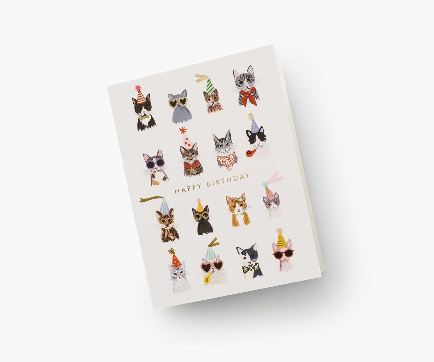 imageRIFLE PAPER CO Cool Cats Birthday Cards Boxed Set of 8 Folded Cards with Metallic Gold Envelopes FullColor Illustration Blank Interior 425 L x 55 W