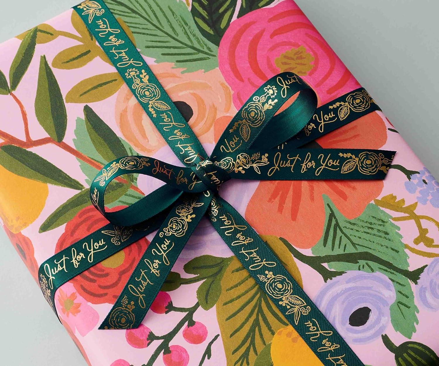 imageRIFLE PAPER CO Garden Party Floral Ribbon Set for Crafts and Gift Wrapping 5 Patterns 4 Satin and 1 Grosgrain Fabric Printed in Full Color with Metallic Gold Accents 5 Yards EachGarden Party