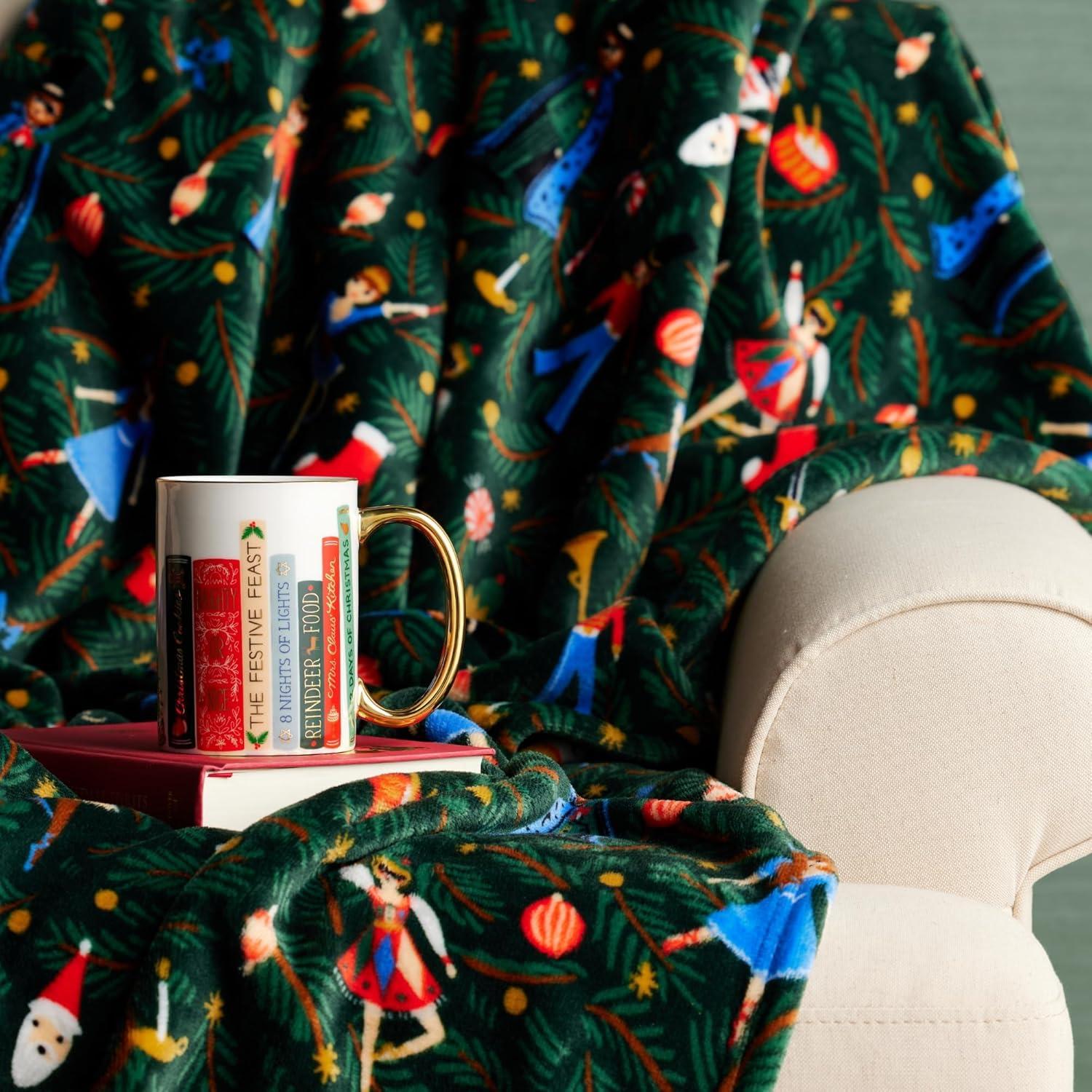imageRIFLE PAPER CO Plush Fleece Blanket  Cozy Up in This Soft Decorative Holiday Throw Ready to Gift Packaged with a Ribbon 50 x 80 Nutcracker Ballet