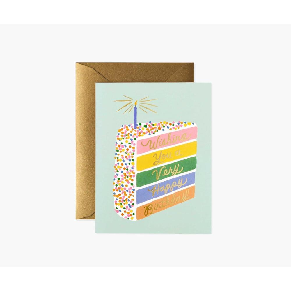 imageRIFLE PAPER CO Cake Slice Birthday Cards Boxed Set of 8 Folded Cards with Metallic Gold Envelopes FullColor Illustration Blank Interior 425 L x 55 W
