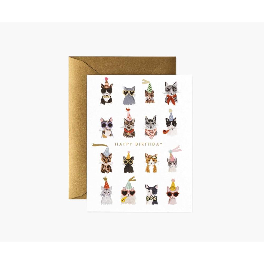 imageRIFLE PAPER CO Cool Cats Birthday Cards Boxed Set of 8 Folded Cards with Metallic Gold Envelopes FullColor Illustration Blank Interior 425 L x 55 W