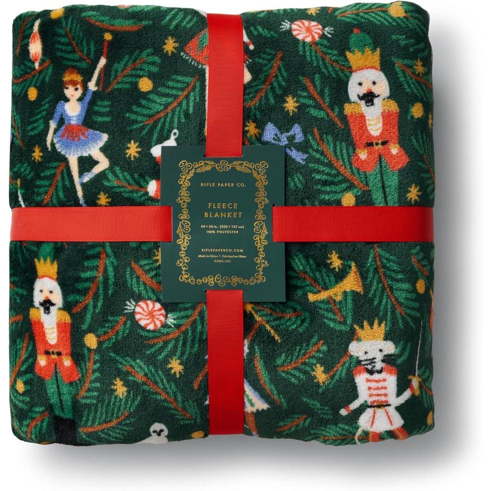 imageRIFLE PAPER CO Plush Fleece Blanket  Cozy Up in This Soft Decorative Holiday Throw Ready to Gift Packaged with a Ribbon 50 x 80 Nutcracker Ballet