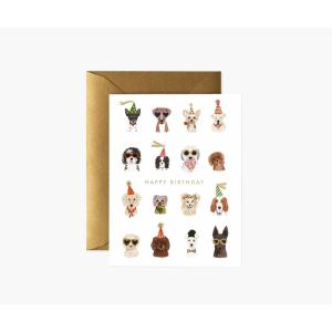 RIFLE PAPER CO. Party Pups Birthday Cards, Boxed Set of 8 Folded Cards with Metallic Gold Envelopes, Full-Color Illustration, Blank Interior, 4.25″ L x 5.5″ W