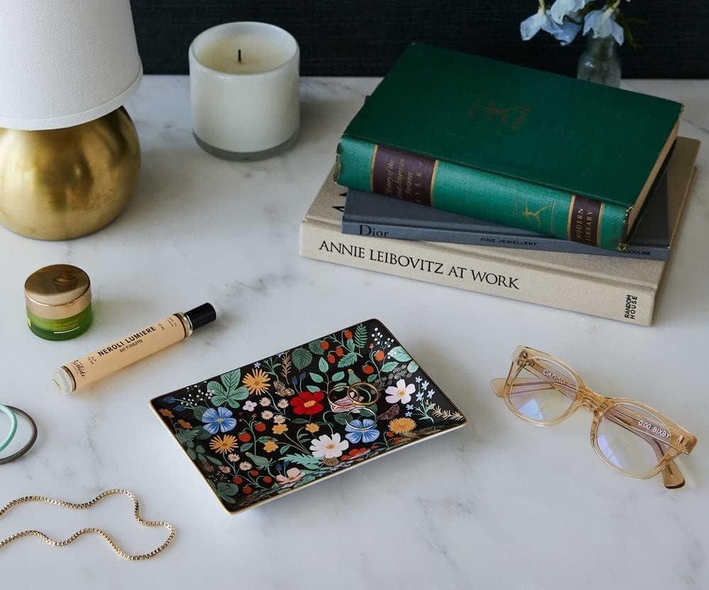 imageRIFLE PAPER CO Curio Large Catchall Tray  Porcelain Storage Tray Colored Illustrations and Metallic Gold Accents 10 L x 6 W x 1 H Perfect for Trinkets Keys Mail and JewelryStrawberry Fields