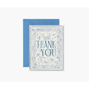 RIFLE PAPER CO. Delft Thank You Cards, Keepsake Boxed Set of 8 with Adriatic Blue Envelopes, Full-Color Illustration, Blank Interior, 4.25″ L x 5.5″ W