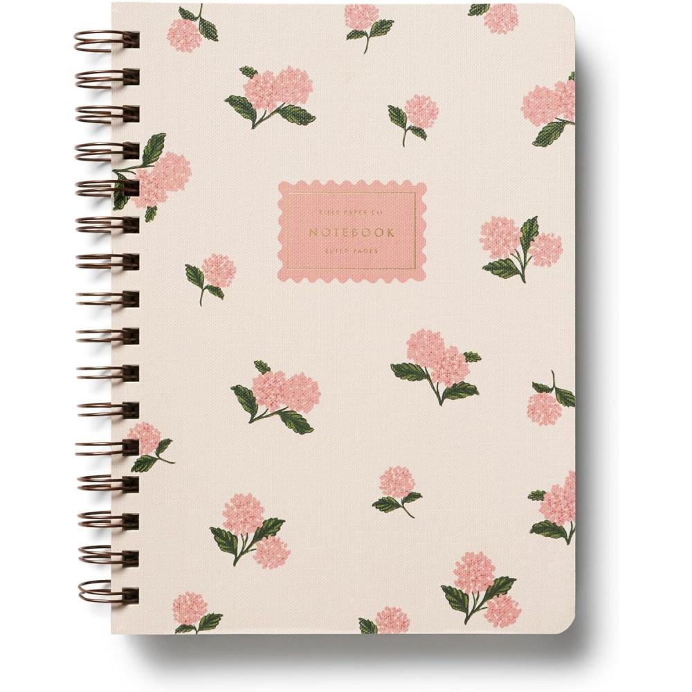 imageRIFLE PAPER CO Dahlia Spiral Notebook Full Color Illustrated Softcover with Gold Foil Accents 150 Ruled Perforated Pages 625 W x 85 L Pocket Folders for StoragePink Hydrangea